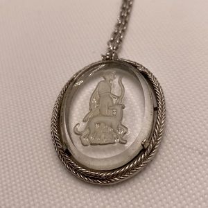 1973 Zodiac Avon Reverse Carved goddess Diana Glass Pendant